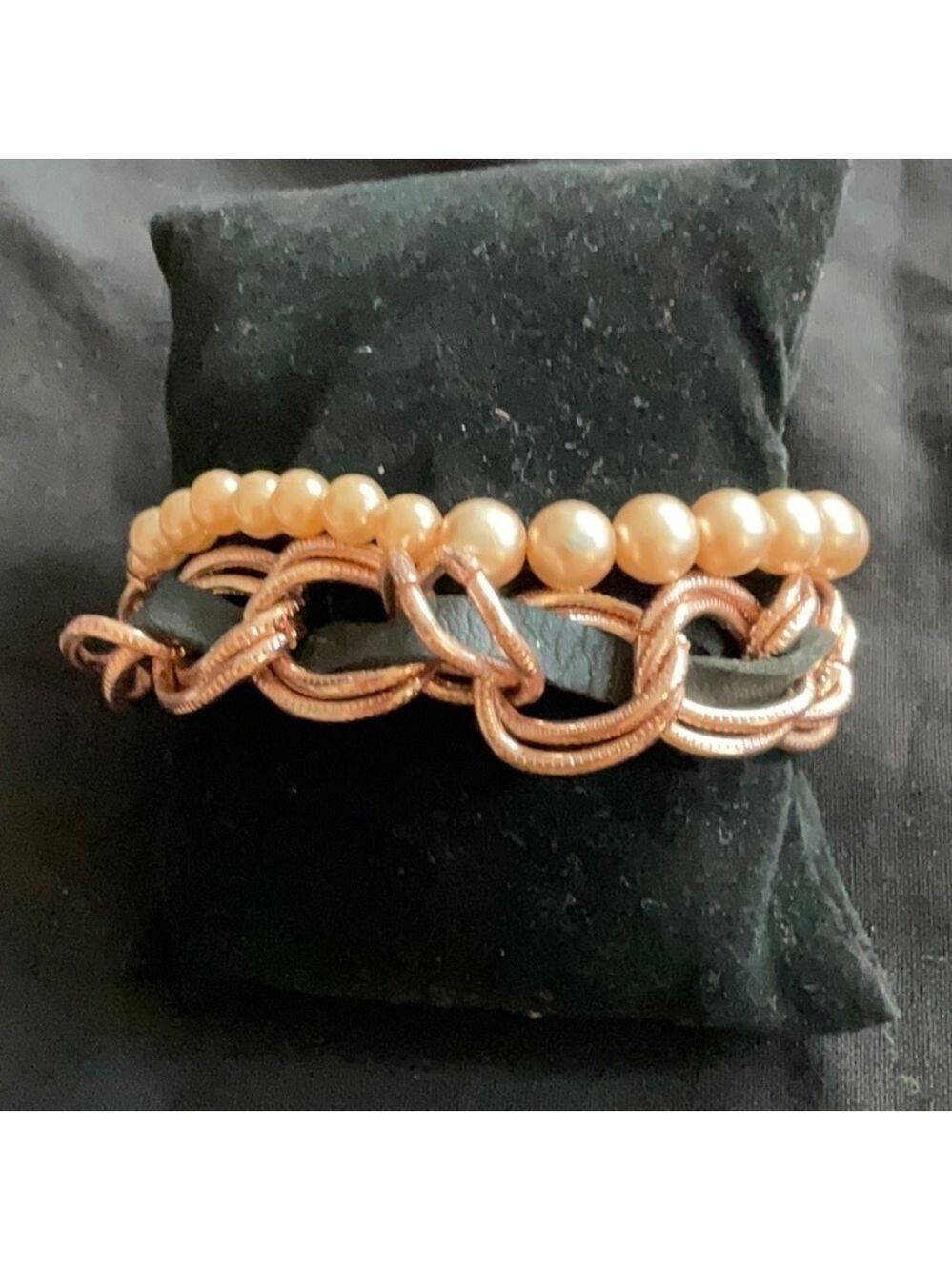 Pearl Leather Gold Tone Chain Toggle Bracelet